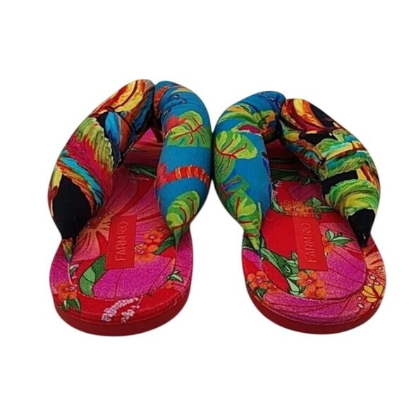 Farm Rio Multi Scarf Puffy Flip Flop Sandals Tropical Print Size 6 - Picture 4 of 6